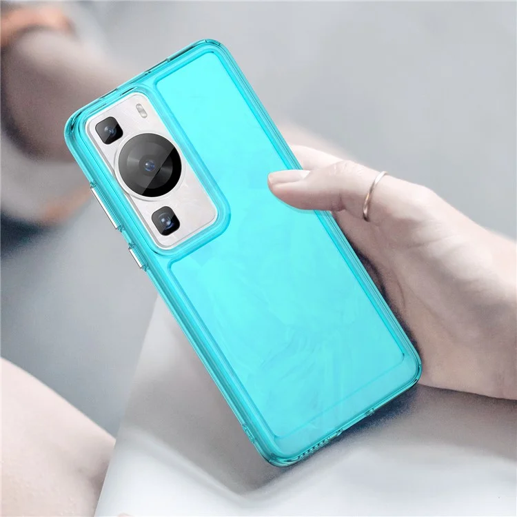 For Huawei P60 / P60 Pro Candy Series Anti-fall Air Cushions Clear TPU Phone Case Back Protector Cover - Transparent Blue