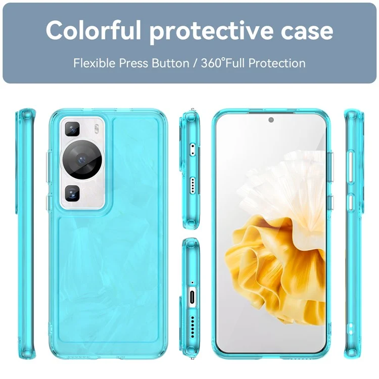 For Huawei P60 / P60 Pro Candy Series Anti-fall Air Cushions Clear TPU Phone Case Back Protector Cover - Transparent Blue