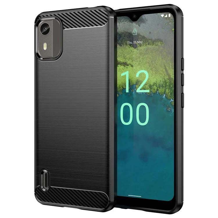 Carbon Fiber Texture Phone Cover for Nokia C12 4G / C12 Pro / C12 Plus Phone Case Phone TPU Brushed Shell - Black