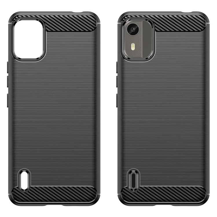 Carbon Fiber Texture Phone Cover for Nokia C12 4G / C12 Pro / C12 Plus Phone Case Phone TPU Brushed Shell - Black