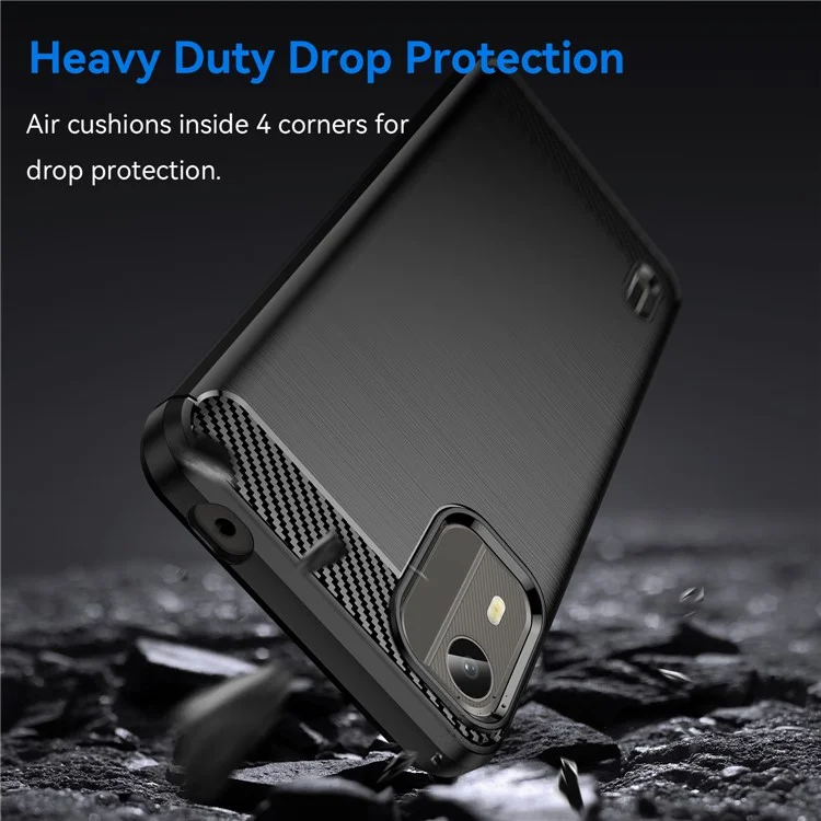 Carbon Fiber Texture Phone Cover for Nokia C12 4G / C12 Pro / C12 Plus Phone Case Phone TPU Brushed Shell - Black