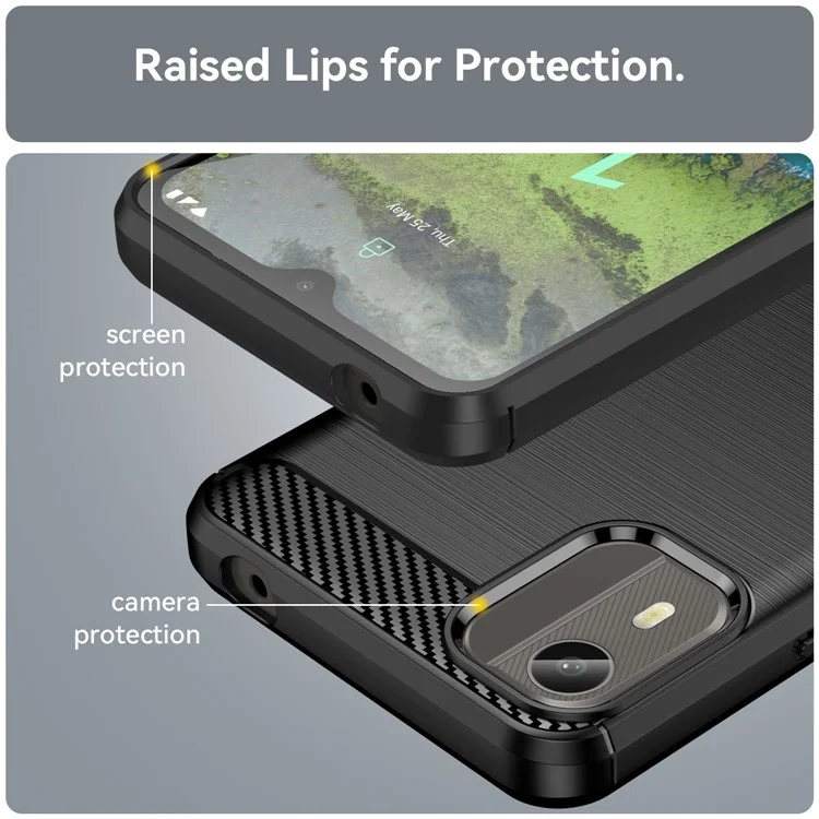 Carbon Fiber Texture Phone Cover for Nokia C12 4G / C12 Pro / C12 Plus Phone Case Phone TPU Brushed Shell - Black