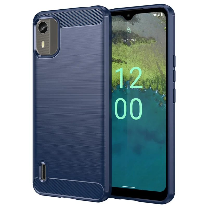 Carbon Fiber Texture Phone Cover for Nokia C12 4G / C12 Pro / C12 Plus Phone Case Phone TPU Brushed Shell - Blue