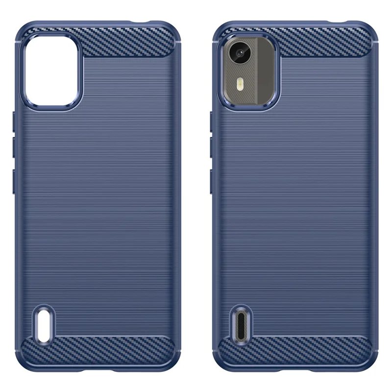 Carbon Fiber Texture Phone Cover for Nokia C12 4G / C12 Pro / C12 Plus Phone Case Phone TPU Brushed Shell - Blue