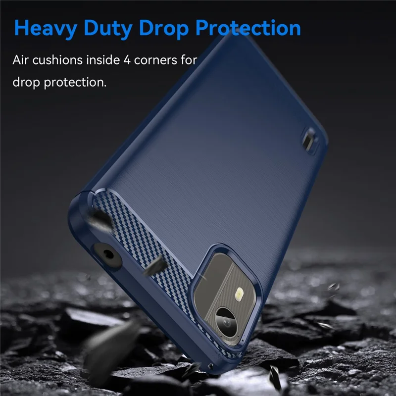 Carbon Fiber Texture Phone Cover for Nokia C12 4G / C12 Pro / C12 Plus Phone Case Phone TPU Brushed Shell - Blue