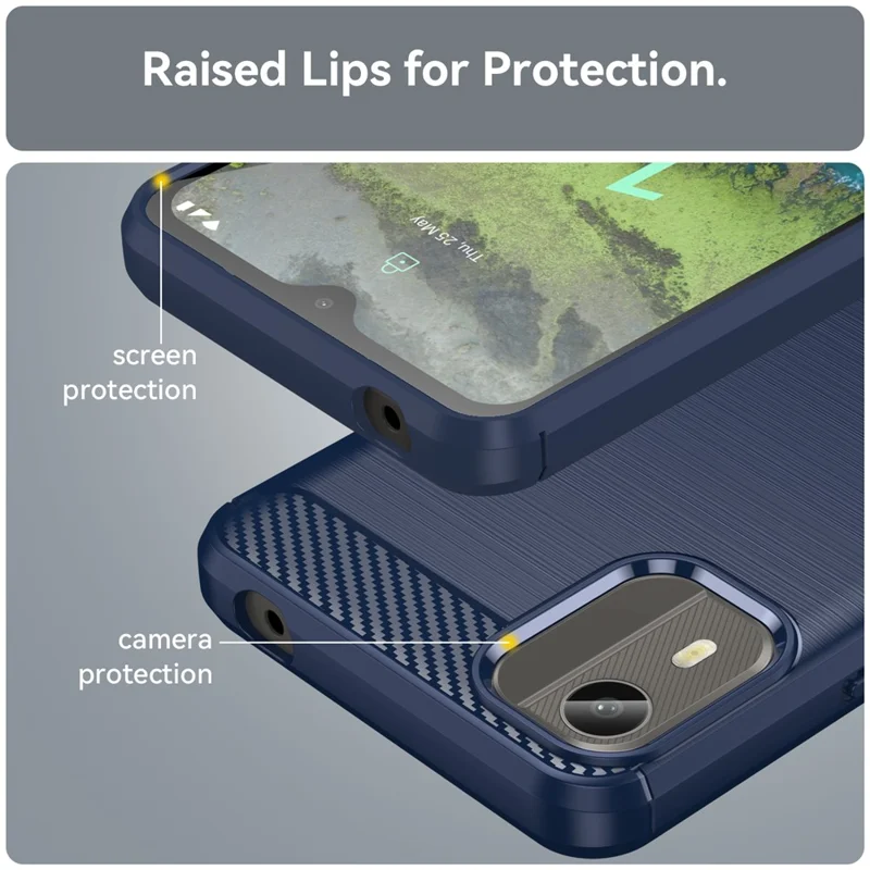Carbon Fiber Texture Phone Cover for Nokia C12 4G / C12 Pro / C12 Plus Phone Case Phone TPU Brushed Shell - Blue