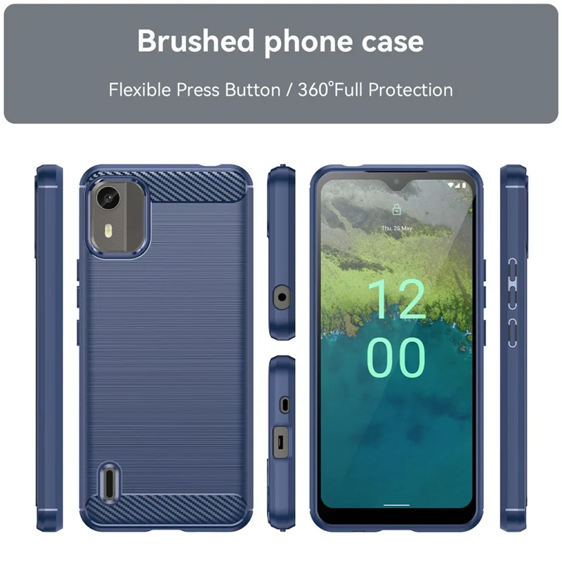 Carbon Fiber Texture Phone Cover for Nokia C12 4G / C12 Pro / C12 Plus Phone Case Phone TPU Brushed Shell - Blue