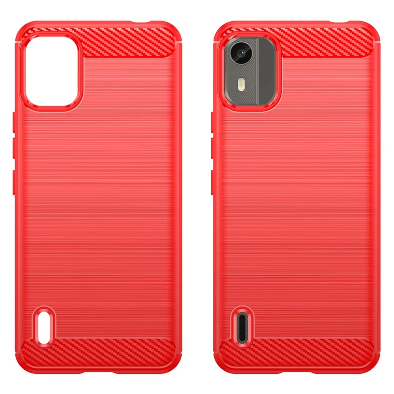 Carbon Fiber Texture Phone Cover for Nokia C12 4G / C12 Pro / C12 Plus Phone Case Phone TPU Brushed Shell - Red