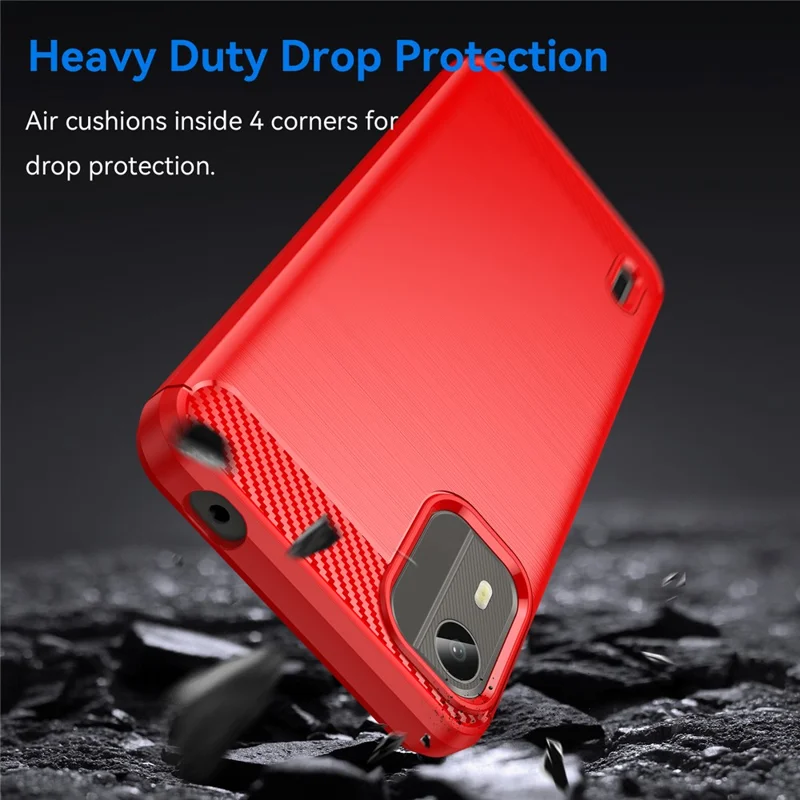 Carbon Fiber Texture Phone Cover for Nokia C12 4G / C12 Pro / C12 Plus Phone Case Phone TPU Brushed Shell - Red