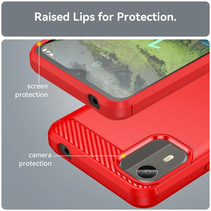 Carbon Fiber Texture Phone Cover for Nokia C12 4G / C12 Pro / C12 Plus Phone Case Phone TPU Brushed Shell - Red