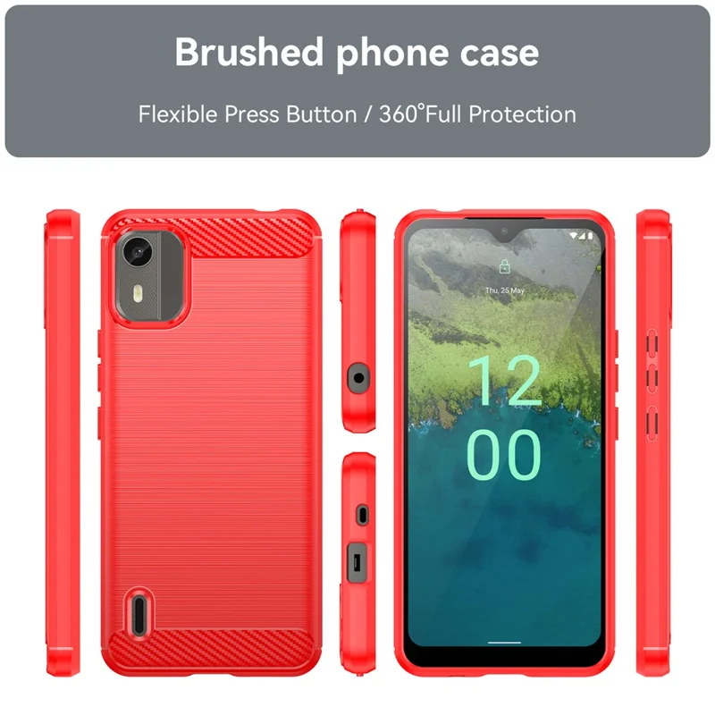 Carbon Fiber Texture Phone Cover for Nokia C12 4G / C12 Pro / C12 Plus Phone Case Phone TPU Brushed Shell - Red
