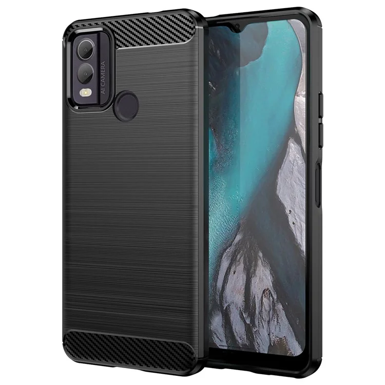 Brushed TPU Phone Shell for Nokia C22 Carbon Fiber Texture Phone Case Anti-Dust Cover - Black
