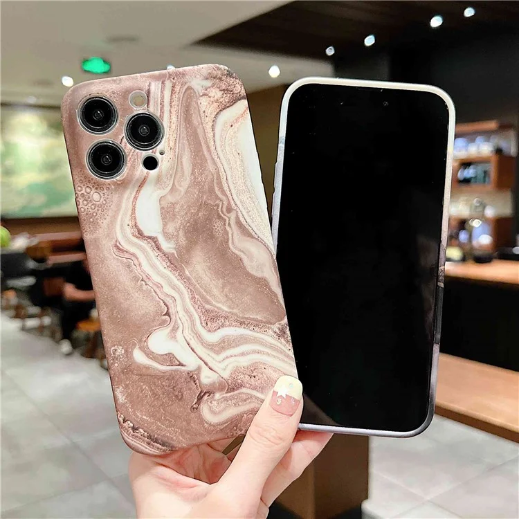 For iPhone 14 Pro IMD Marble Pattern Phone Cover Scratch Resistant Soft TPU Back Case - Brown