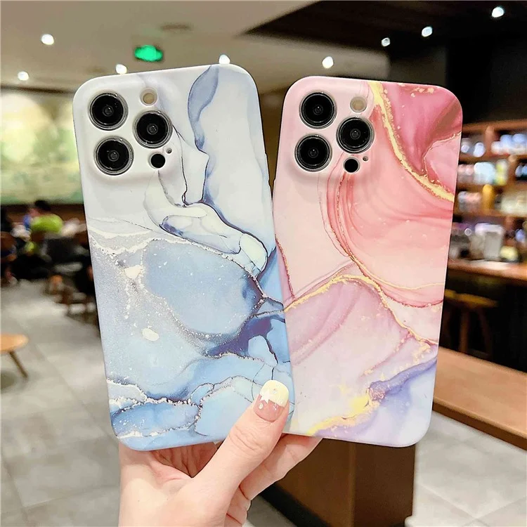 For iPhone 14 Pro IMD Marble Pattern Phone Cover Scratch Resistant Soft TPU Back Case - Brown
