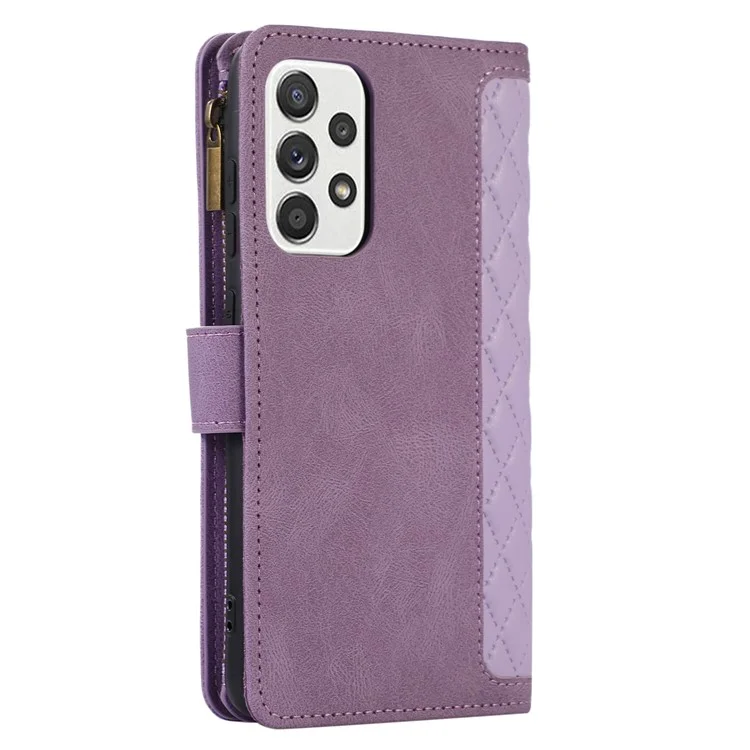 Für Samsung Galaxy A23 4G / A23 5G (Global Version) Reißverschlusstaschen-Handyhülle Geprägtes Leder-Brieftasche-Standfutter mit 9 Kartenfächern - Lila