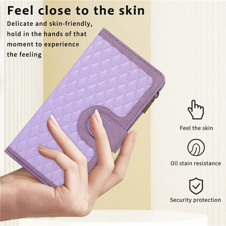 Für Samsung Galaxy A23 4G / A23 5G (Global Version) Reißverschlusstaschen-Handyhülle Geprägtes Leder-Brieftasche-Standfutter mit 9 Kartenfächern - Lila