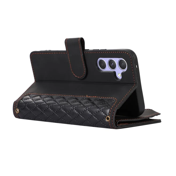 For Samsung Galaxy A24 4G (162.1 x 77.6 x 8.3mm) Zipper Pocket Wallet Stand Phone Case 9 Card Slots Imprinted Leather Shell - Black