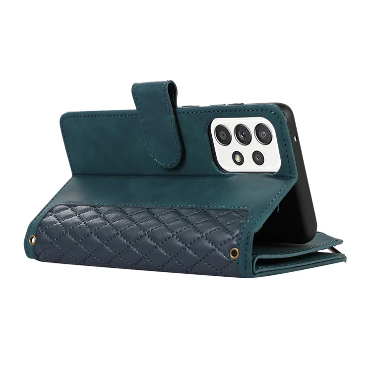 Per Samsung Galaxy A32 5G / M32 5G Rhombus Design Zipper Pocket Leather Phone Case 9 Card Slots Wallet Stand Cover - Verde