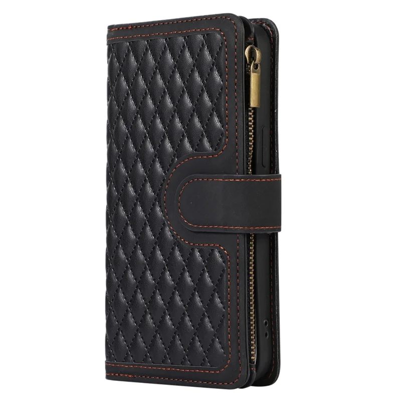 Pour iPhone 13 Pro 6.1 pouces Étui portefeuille en cuir avec support et poche zippée - Noir