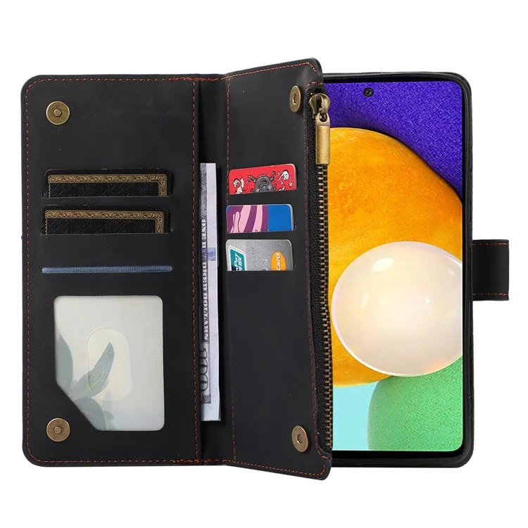 Para Samsung Galaxy A32 4G (Versão EU) Rhombus Imprint Zipper Pocket Wallet Phone Case Leather Card Holder Stand Cover - Preto