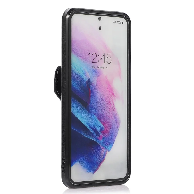 Scratch Proof Case for Samsung Galaxy S22 5G Card Holder Kickstand PU Leather+TPU Phone Cover - Black