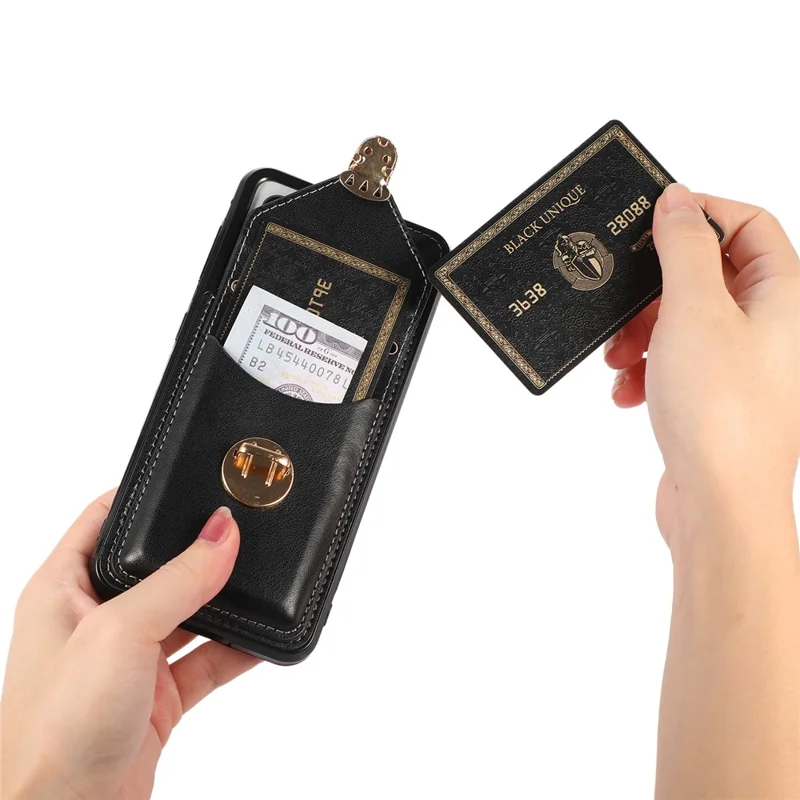 Scratch Proof Case for Samsung Galaxy S22 5G Card Holder Kickstand PU Leather+TPU Phone Cover - Black