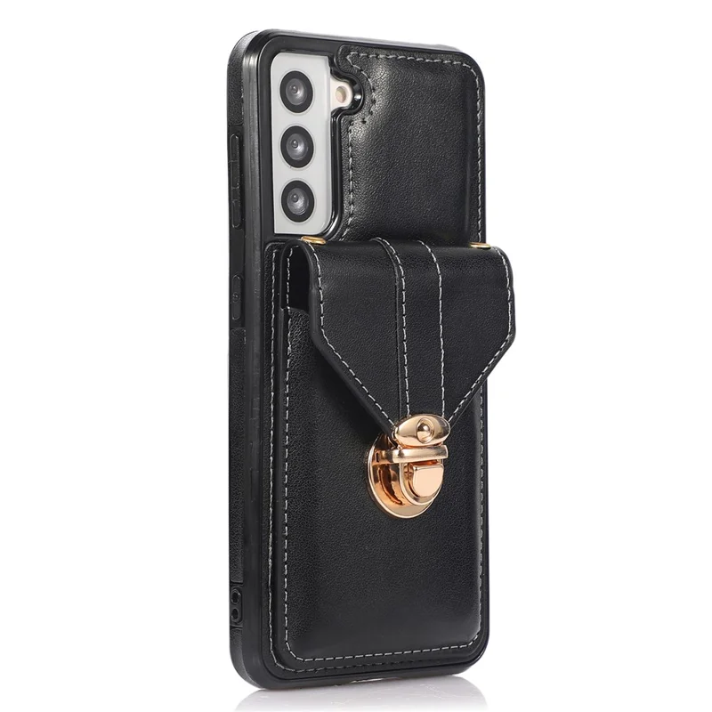 Scratch Proof Case for Samsung Galaxy S22 5G Card Holder Kickstand PU Leather+TPU Phone Cover - Black