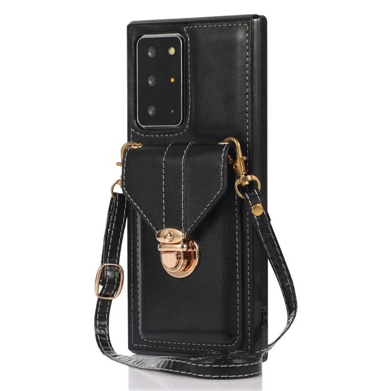 Back Case for Samsung Galaxy Note20 Ultra / Note20 Ultra 5G Card Holder PU Leather+TPU Phone Cover with Kickstand - Black