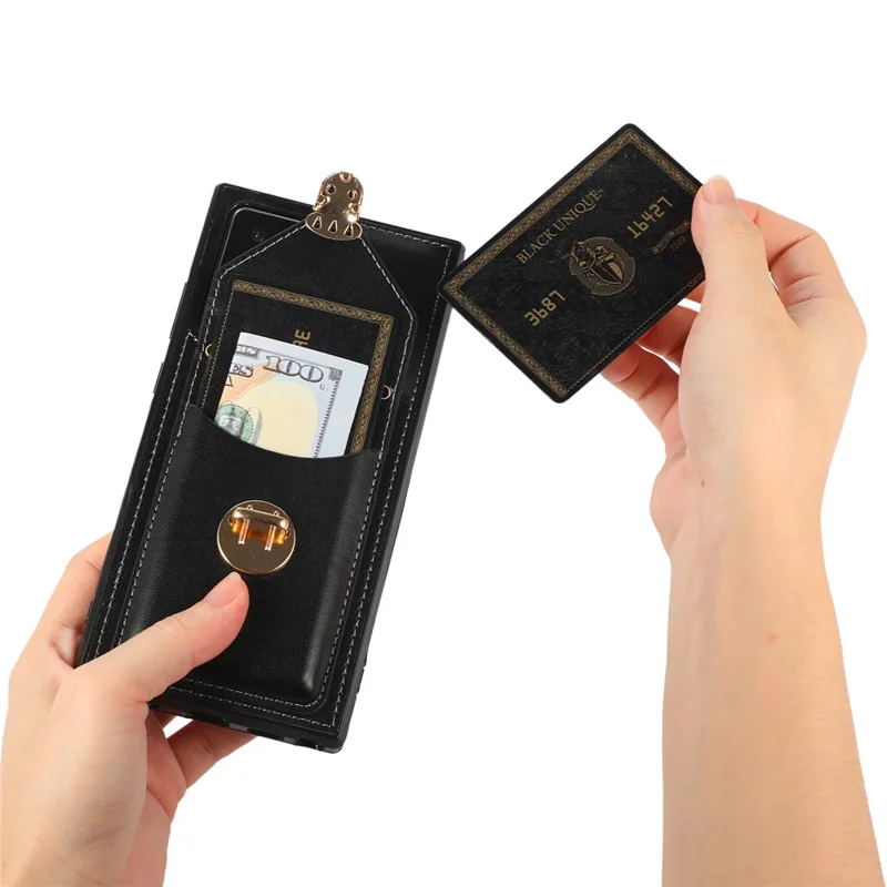 Back Case for Samsung Galaxy Note20 Ultra / Note20 Ultra 5G Card Holder PU Leather+TPU Phone Cover with Kickstand - Black