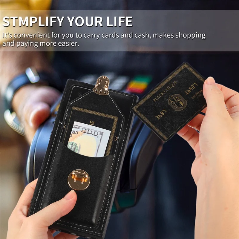 Back Case for Samsung Galaxy Note20 Ultra / Note20 Ultra 5G Card Holder PU Leather+TPU Phone Cover with Kickstand - Black
