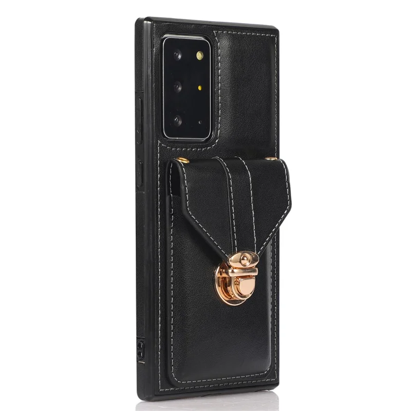 Back Case for Samsung Galaxy Note20 Ultra / Note20 Ultra 5G Card Holder PU Leather+TPU Phone Cover with Kickstand - Black