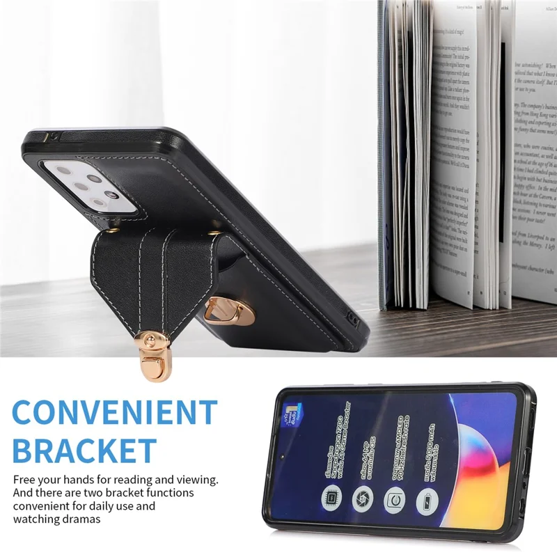 PU Leather+TPU Shell for Samsung Galaxy A72 4G / 5G Card Holder Back Case Phone Cover with Kickstand - Black