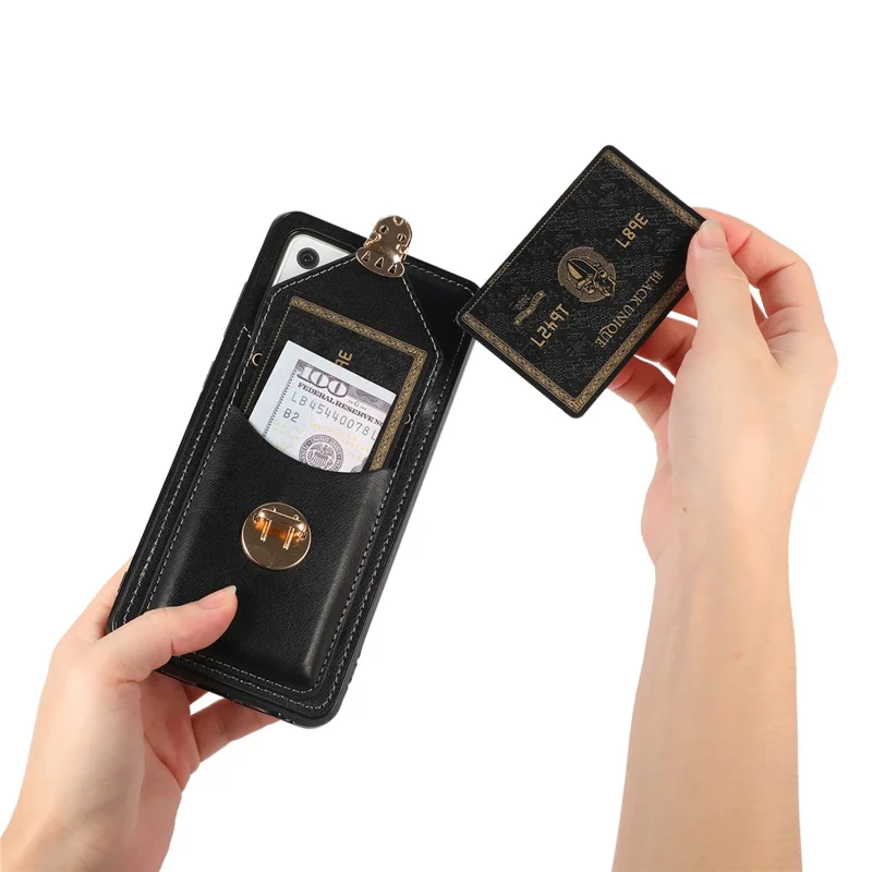 PU Leather+TPU Shell for Samsung Galaxy A72 4G / 5G Card Holder Back Case Phone Cover with Kickstand - Black