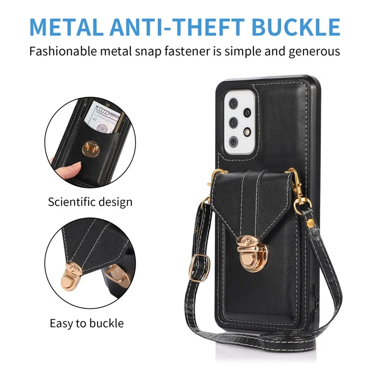 PU Leather+TPU Shell for Samsung Galaxy A72 4G / 5G Card Holder Back Case Phone Cover with Kickstand - Black