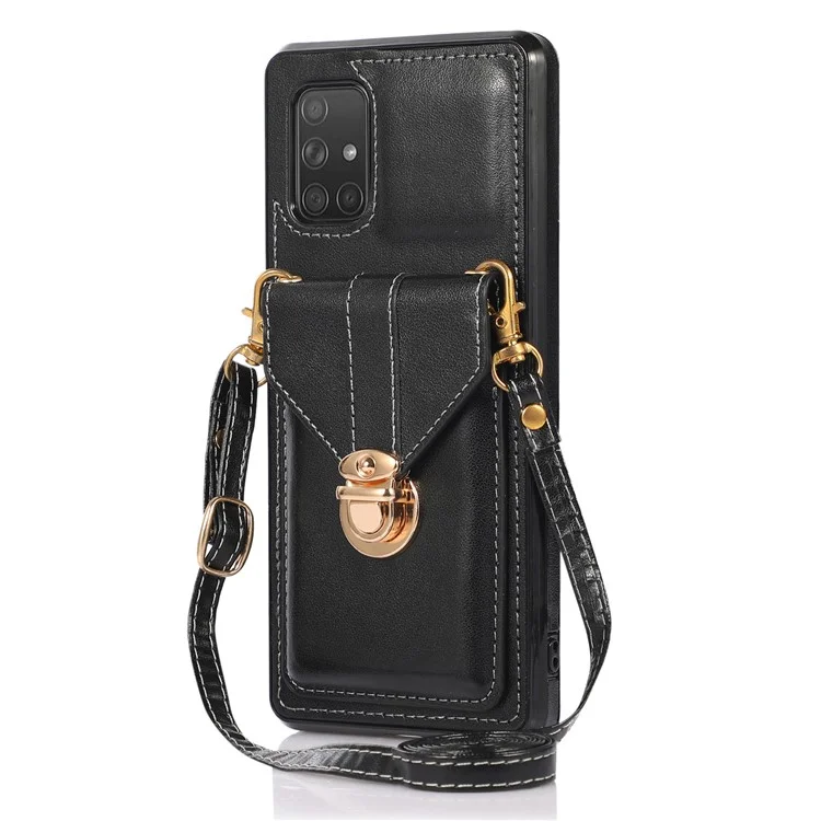 Para Samsung Galaxy A71 5G SM-A716 Suporte para Cartão Capa Traseira de Couro PU+TPU Suporte para Telefone - Preto