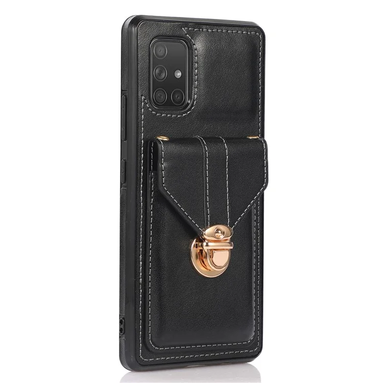 Para Samsung Galaxy A71 5G SM-A716 Suporte para Cartão Capa Traseira de Couro PU+TPU Suporte para Telefone - Preto
