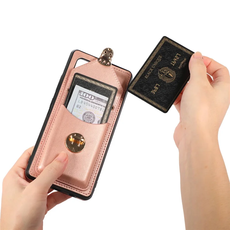 For Samsung Galaxy A71 5G SM-A716 Card Holder Shell PU Leather+TPU Back Case Kickstand Phone Cover - Rose Gold