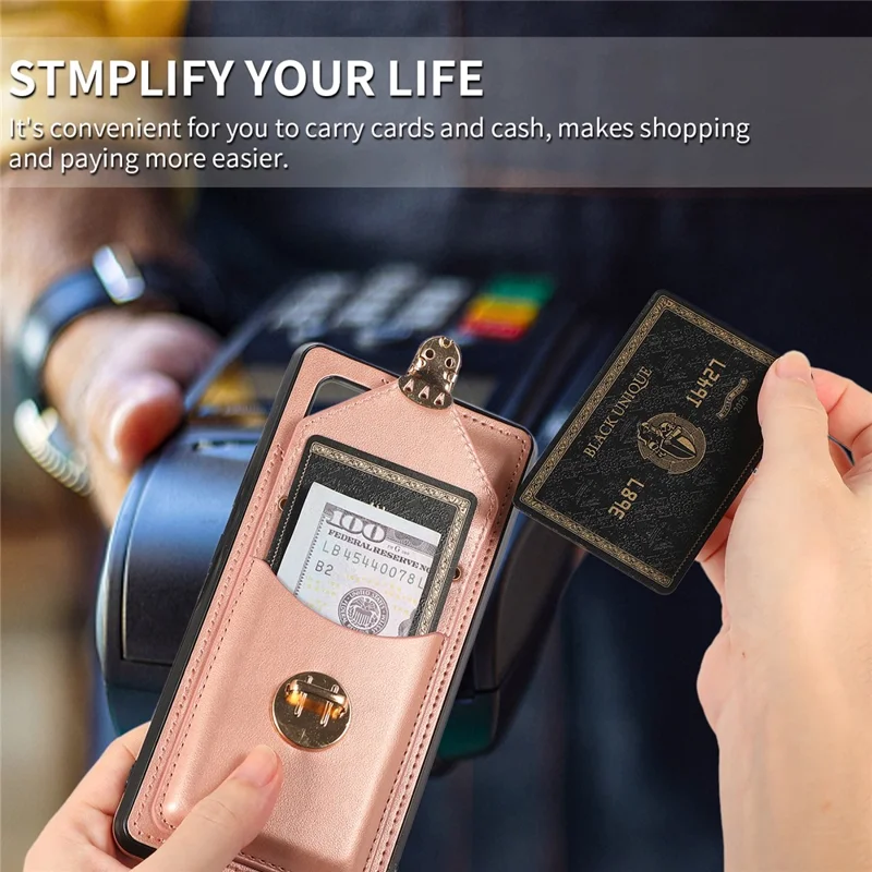 For Samsung Galaxy A71 5G SM-A716 Card Holder Shell PU Leather+TPU Back Case Kickstand Phone Cover - Rose Gold
