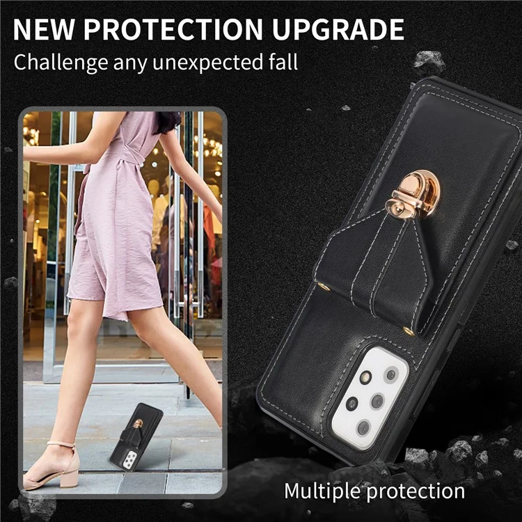 Para Samsung Galaxy A52 4G / 5G / A52s 5G Kickstand Phone Cover Funda de piel de PU+TPU con soporte para tarjetas - Negro