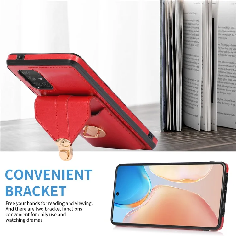 For Samsung Galaxy A51 5G SM-A516 Kickstand Phone Cover Anti-scratch PU Leather+TPU Card Holder Back Case - Red