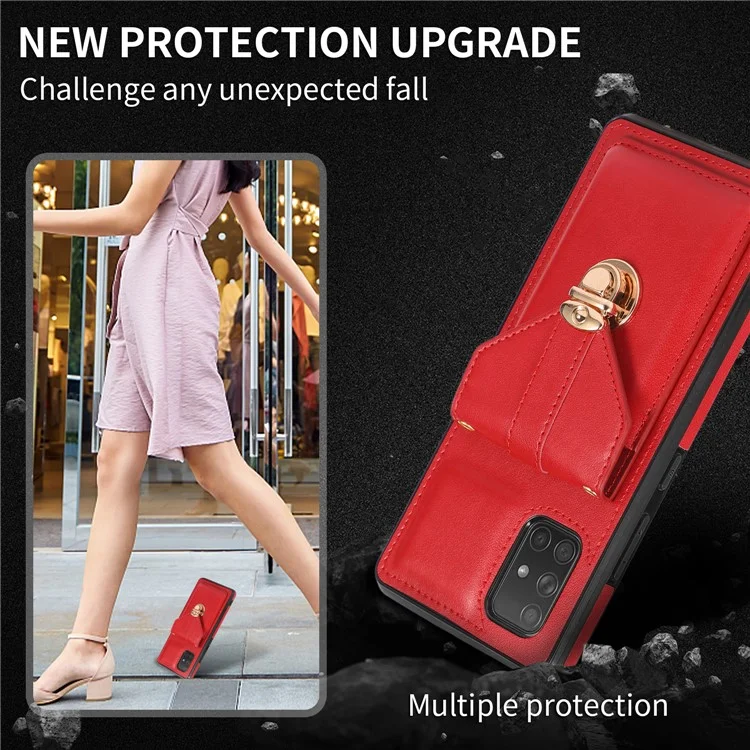For Samsung Galaxy A51 5G SM-A516 Kickstand Phone Cover Anti-scratch PU Leather+TPU Card Holder Back Case - Red