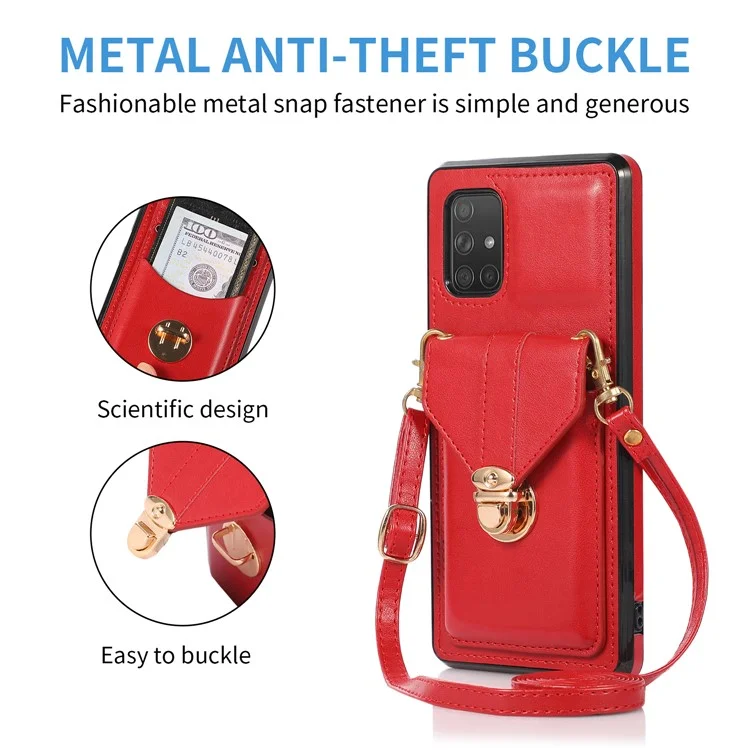For Samsung Galaxy A51 5G SM-A516 Kickstand Phone Cover Anti-scratch PU Leather+TPU Card Holder Back Case - Red