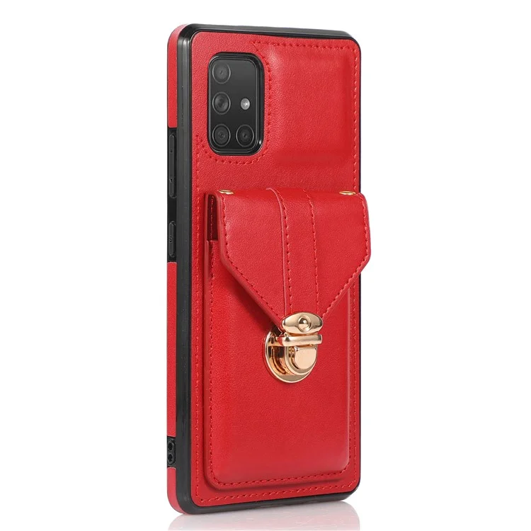 For Samsung Galaxy A51 5G SM-A516 Kickstand Phone Cover Anti-scratch PU Leather+TPU Card Holder Back Case - Red