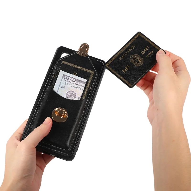 For Samsung Galaxy A51 4G SM-A515 Kickstand Phone Cover Card Holder Back Protector PU Leather+TPU Case - Black