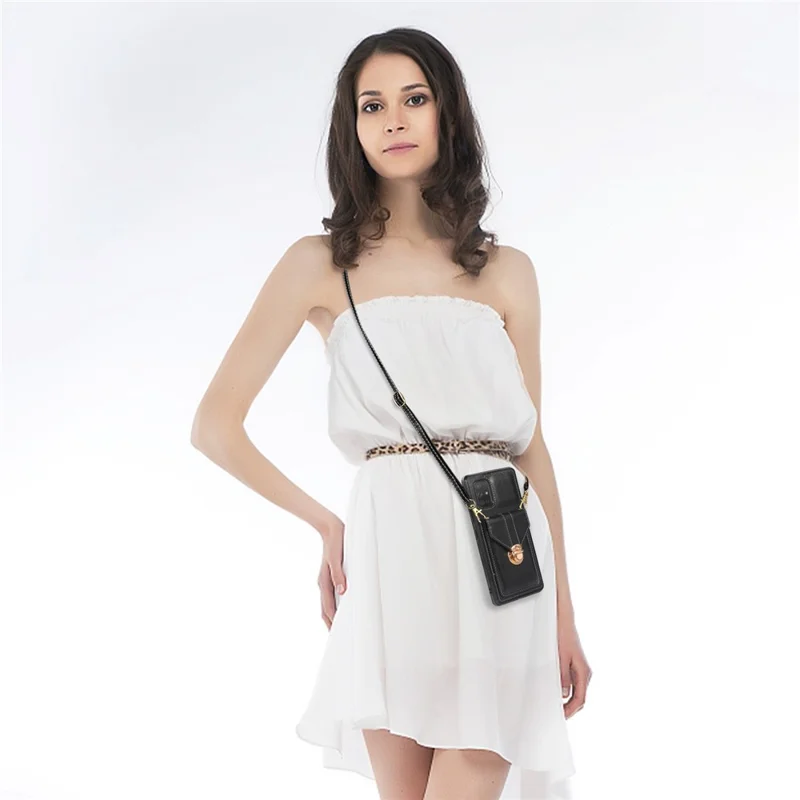 For Samsung Galaxy A51 4G SM-A515 Kickstand Phone Cover Card Holder Back Protector PU Leather+TPU Case - Black