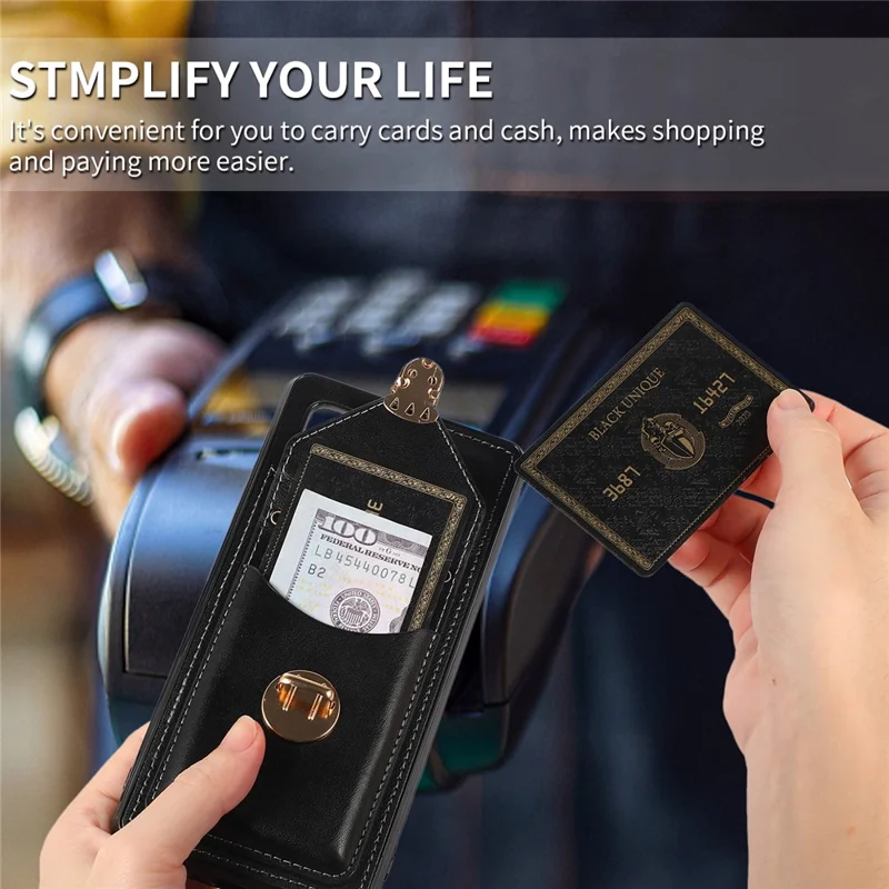 For Samsung Galaxy A51 4G SM-A515 Kickstand Phone Cover Card Holder Back Protector PU Leather+TPU Case - Black