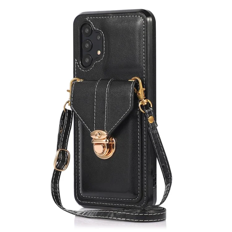 Card Holder Case for Samsung Galaxy A32 5G / M32 5G Shockproof Kickstand PU Leather+TPU Phone Cover - Black