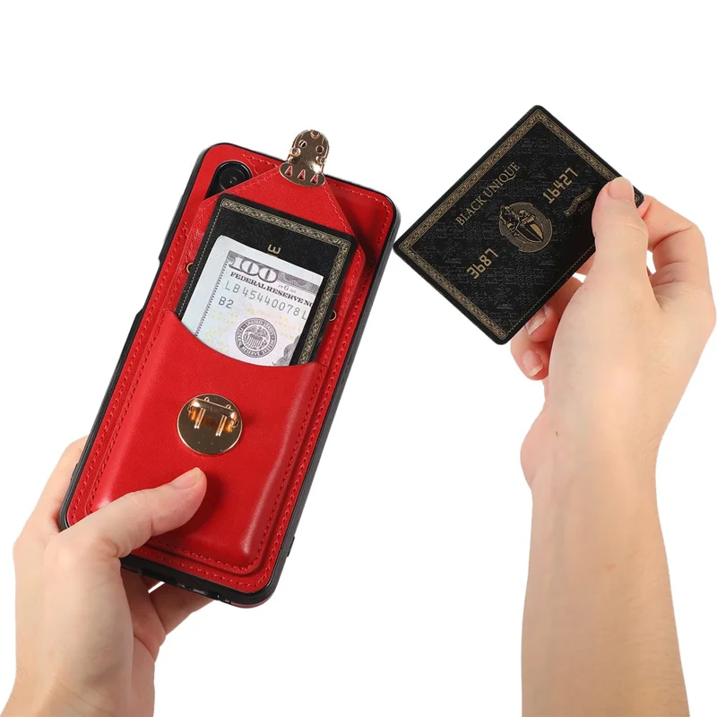 For Samsung Galaxy A32 4G (EU Version) Card Holder Case PU Leather+TPU Phone Cover with Kickstand - Red