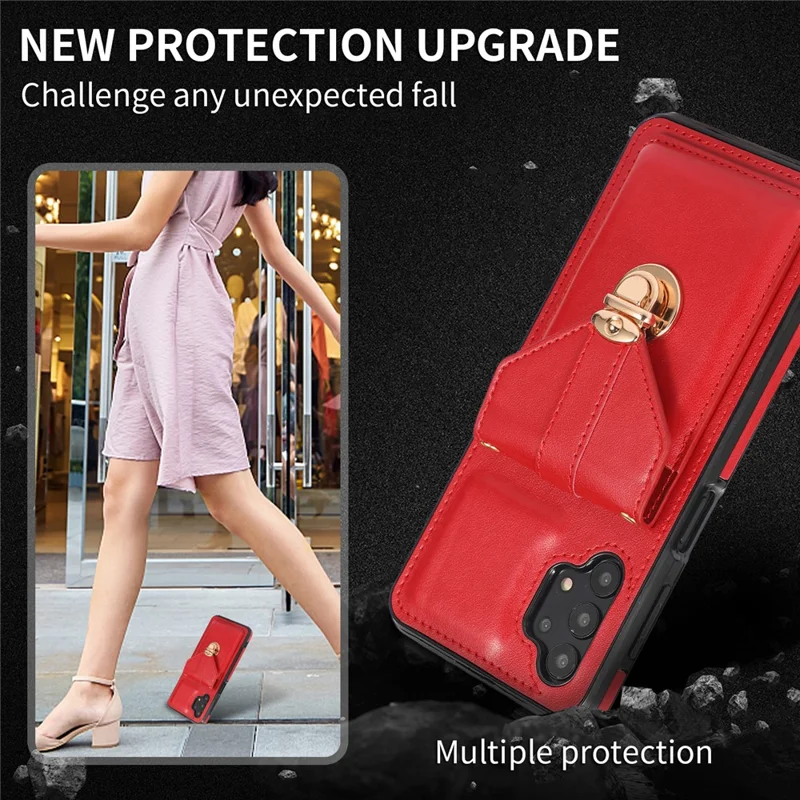 For Samsung Galaxy A32 4G (EU Version) Card Holder Case PU Leather+TPU Phone Cover with Kickstand - Red