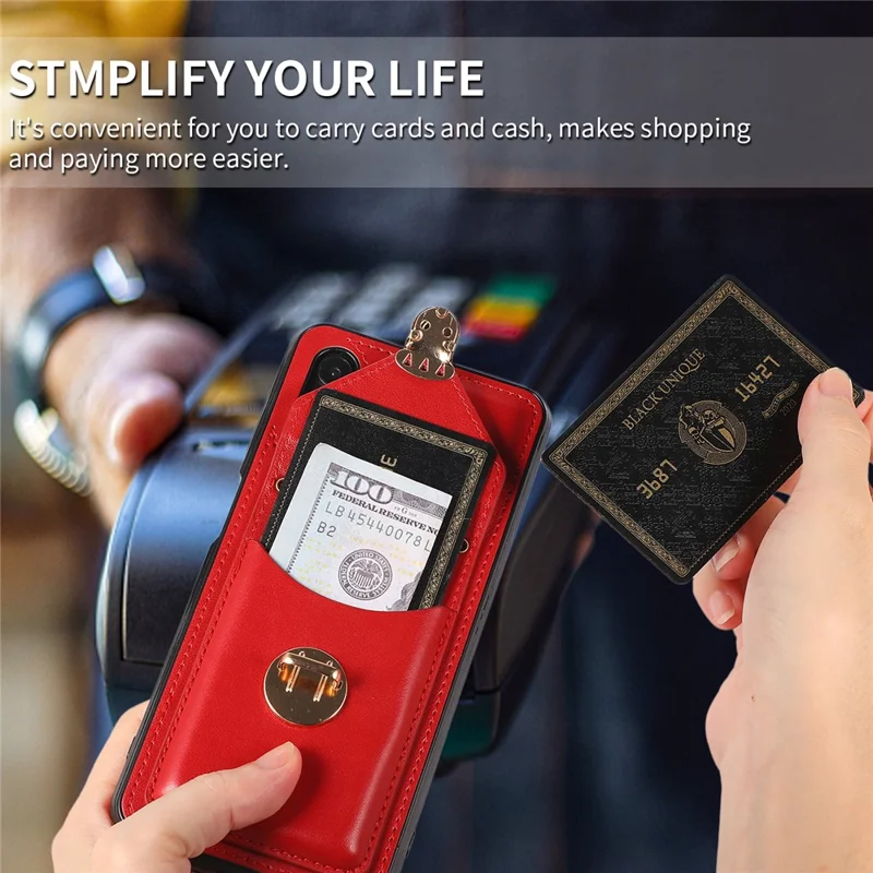 For Samsung Galaxy A32 4G (EU Version) Card Holder Case PU Leather+TPU Phone Cover with Kickstand - Red